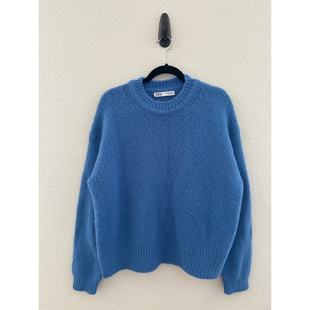 Zara Blue Alpaca Blend Knit Crewneck Relax Fit Cozy Fall Minimalist M